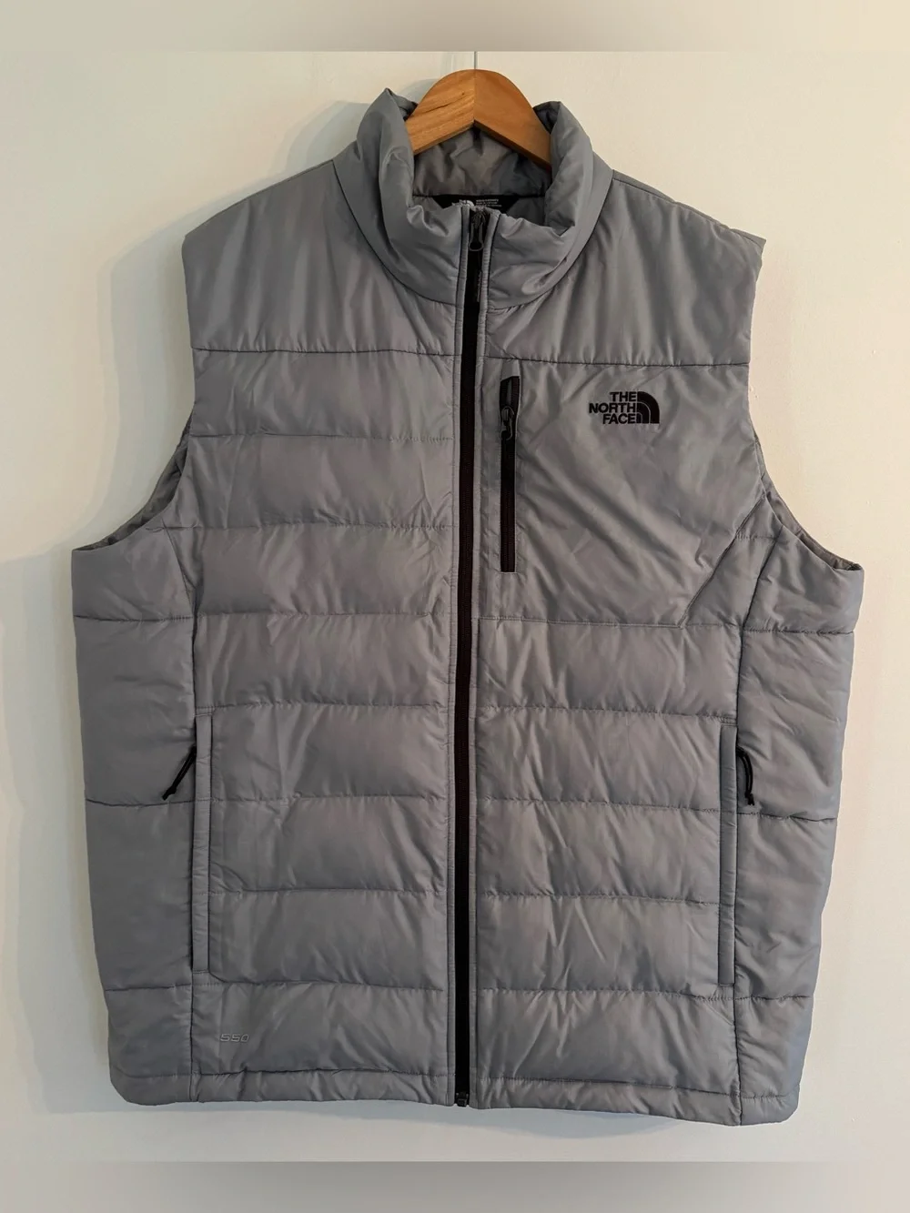 The North Face 550 Down Puffer Vest Mens XL Gray Full Zip